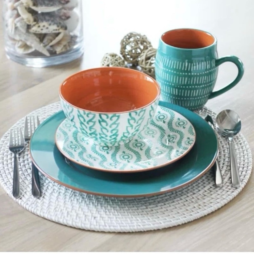 Teal and Orange Ceramic Dinnerware Set